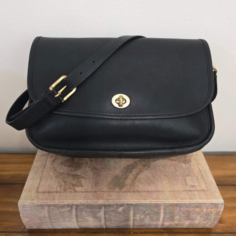 Coach Black and Gold Crossbody Bag with Turn-Lock Closure